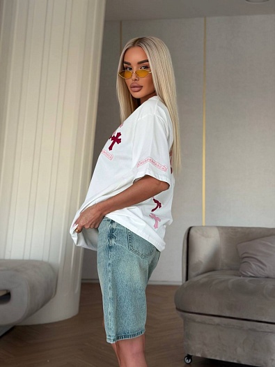 Женская оверсайз футболка белого цвета Chrome Hearts premium   