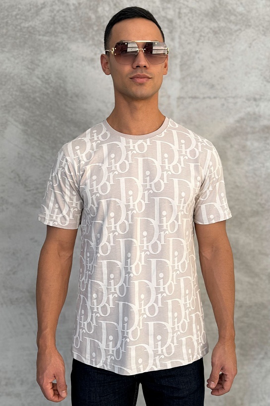 Бежевая мужская футболка Dior All-over Logo