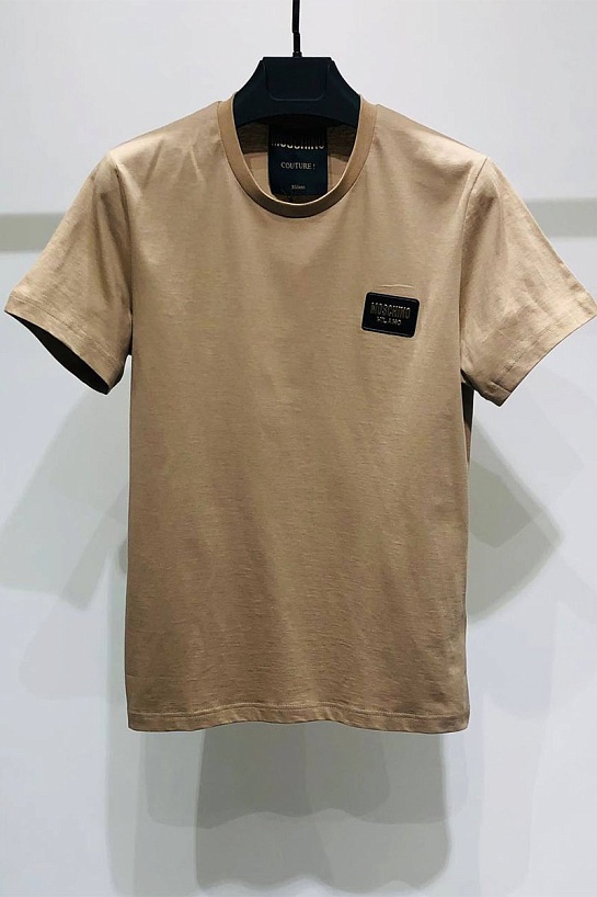 Мужская бежевая футболка Moschino logo-patch