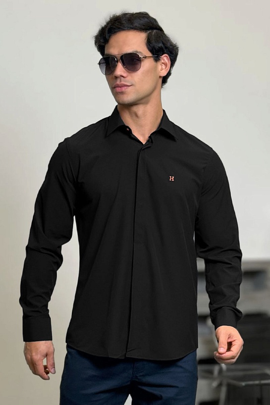 Мужская рубашка Hermes H embroidered - Black
