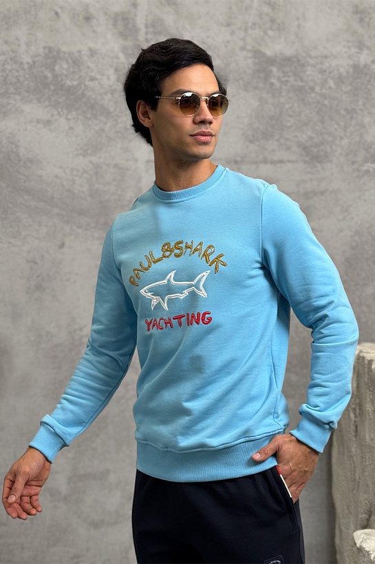Свитшот голубого цвета Paul & Shark logo-print