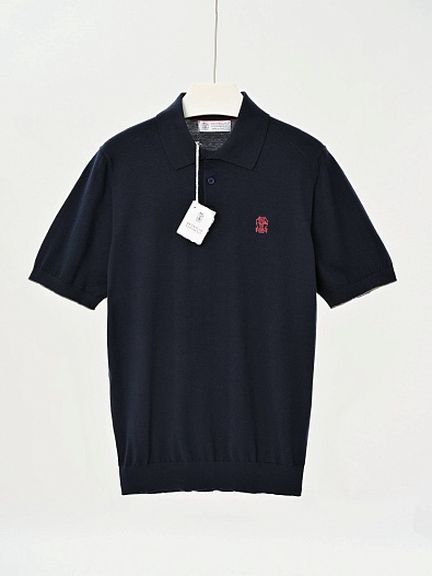 Мужское тёмно-синее поло Brunello Cucinelli premium   