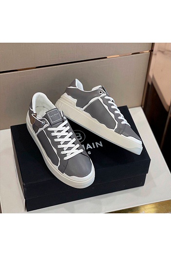 Серые кожаные кроссовки Balmain   
