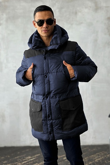 Удлинённый тёмно-синий пуховик Burberry Nylon logo-patch   