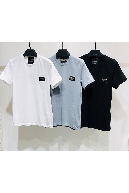 Мужская бежевая футболка Moschino logo-patch