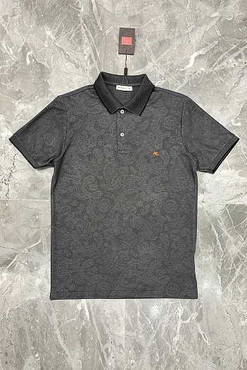 Серое поло Etro с узором пейсли   