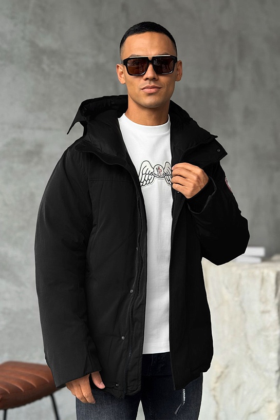 Чёрный пуховик Canada Goose Sanford logo-patch