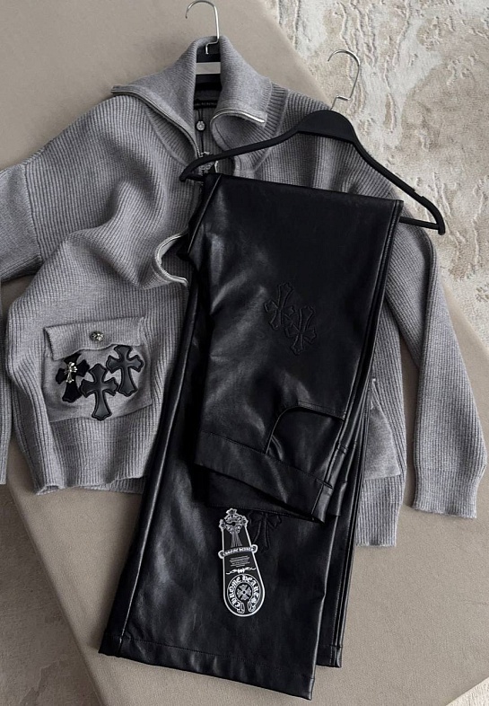Женские брюки из эко-кожи Chrome Hearts