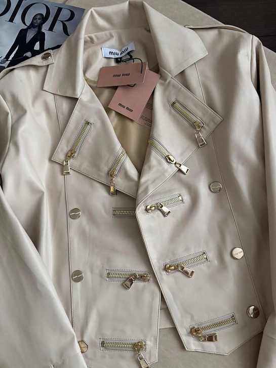 Женская кожаная куртка MIU MIU premium - Beige