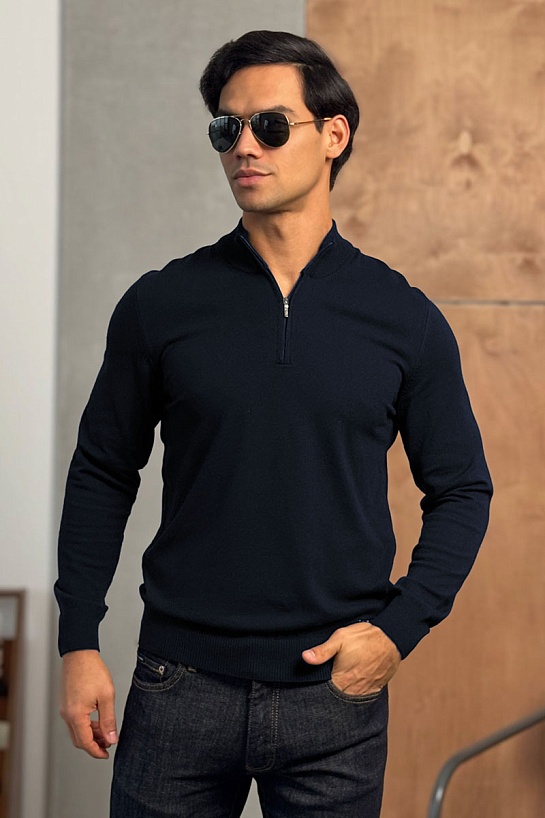 Тёмно-синий джемпер Loro Piana Zip Neck