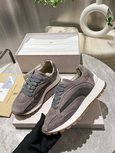 Женские замшевые кроссовки Brunello Cucinelli Monili Premium - Grey   