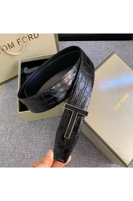 Кожаный чёрный ремень Tom Ford (ширина 3.8 см, длина 110 см)
