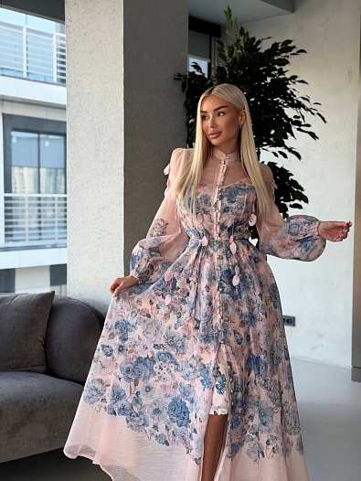 Женское платье с цветочным принтом Zimmermann розового цвета premium   