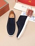 Замшевые лоферы с меховой стелькой Loro Piana Open Walk - Navy