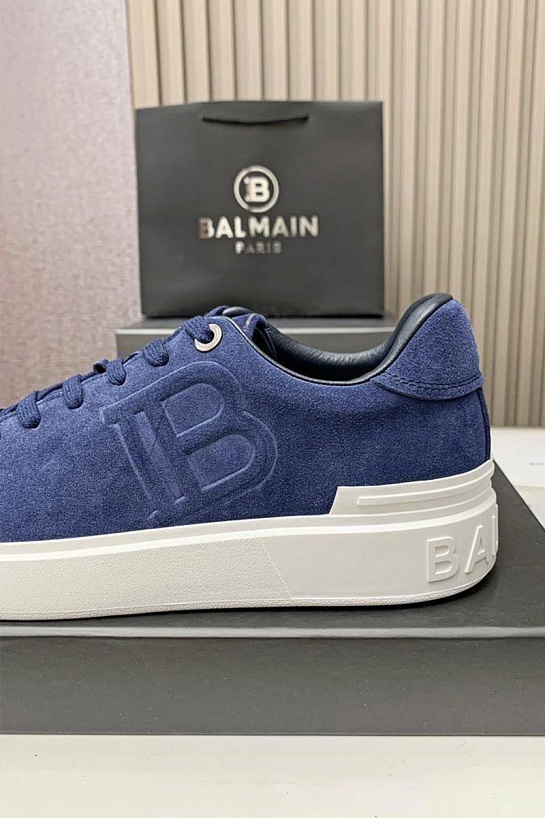 Замшевые кроссовки Balmain синего цвета