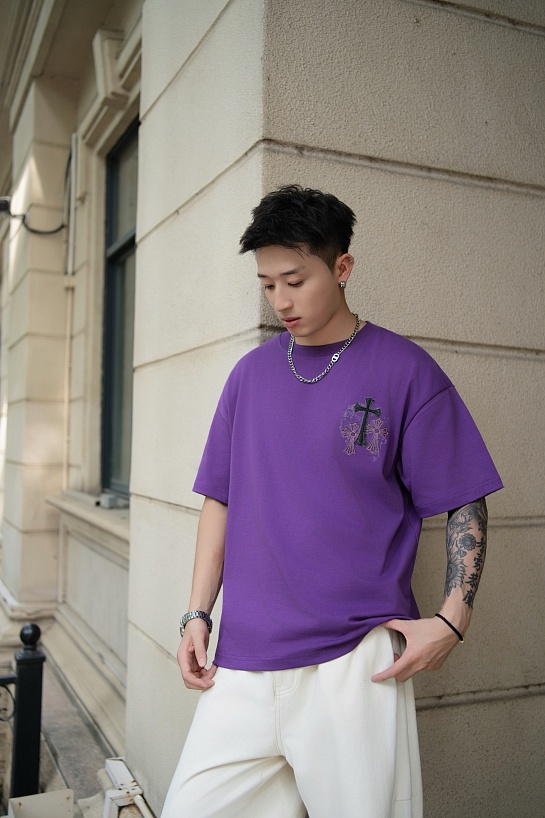 Фиолетовая оверсайз футболка Chrome Hearts Premium