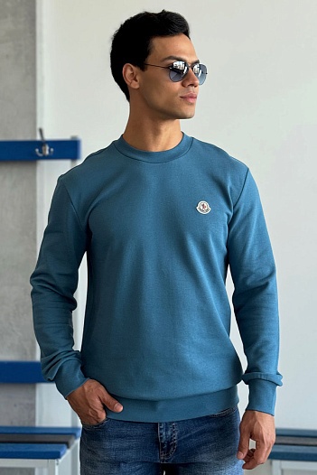 Свитшот голубого цвета Moncler logo-patch   