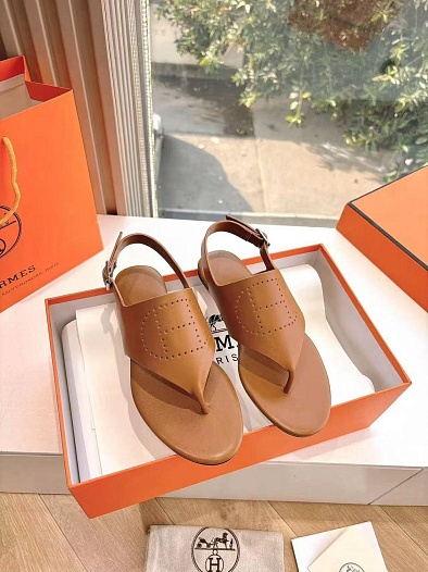 Женские кожаные сандалии Hermes Premium - Brown   