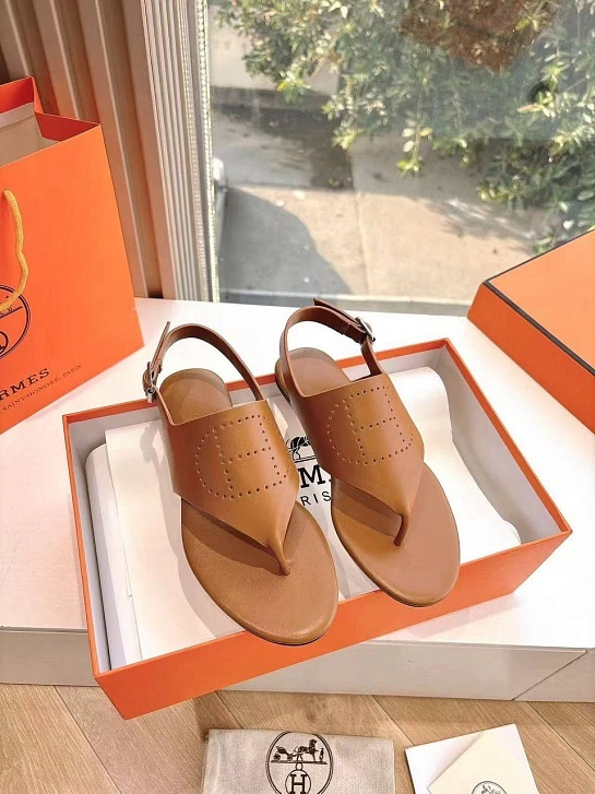 Женские кожаные сандалии Hermes Premium - Brown