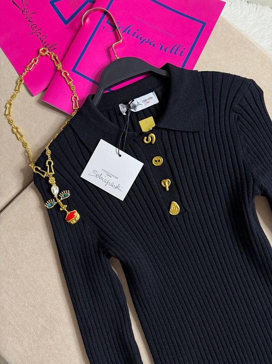 Женское поло с длинным рукавом Schiaparelli premium - Black