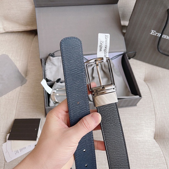 Двусторонний кожаный ремень Zegna Premium (длина 110 см, ширина 3.5 см)