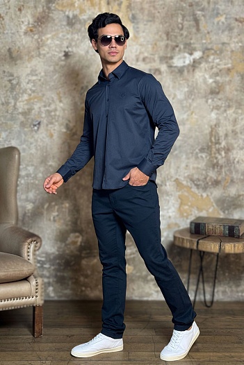 Мужская рубашка Loro Piana тёмно-синего цвета   