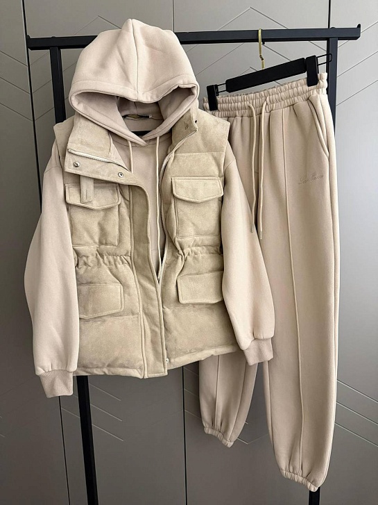 Женский костюм тройка на флисе Loro Piana premium - Beige