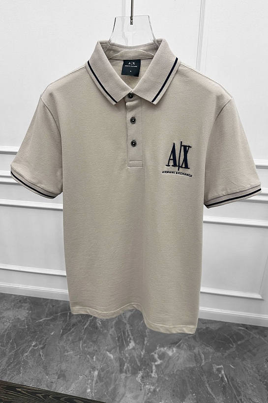 Бежевое поло Armani Exchange embroidered-logo