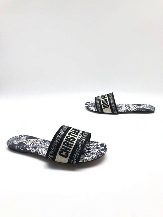 Женские шлепанцы Dior Dway Slide Embroidered Cotton