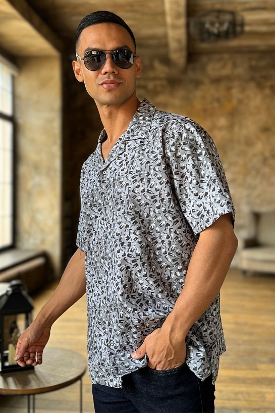 Мужская серая рубашка Dolce & Gabbana graphic-print