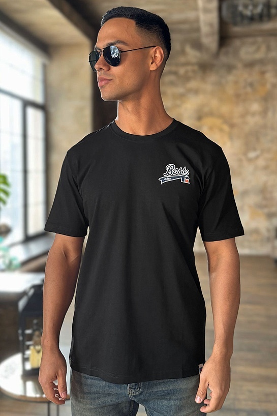 Мужская чёрная футболка Hugo Boss x Russell Athletic