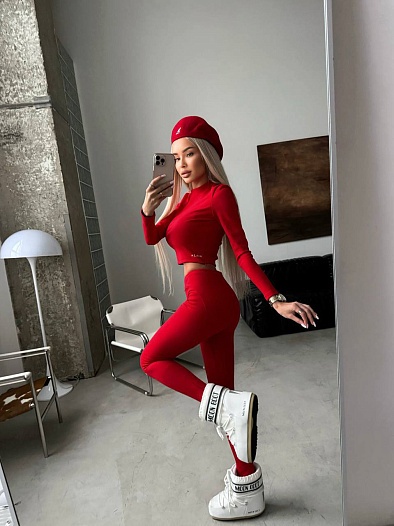 Женские леггинсы на флисе красного цвета Alaia   