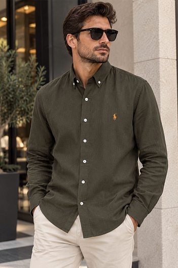 Льняная рубашка Роlо Ralрh Lаurеn pony-embroidered - Khaki   