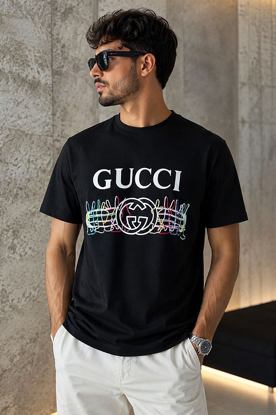 Чёрная оверсайз футболка Gucci Double G