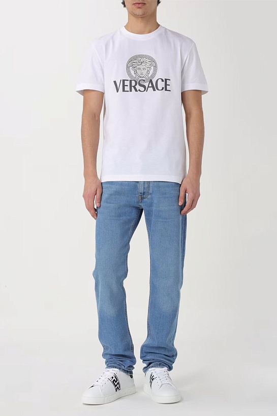 Мужская белая футболка Versace Medusa logo-print