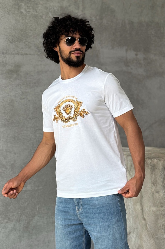 Белая футболка Versace Coupe Blason embroidered