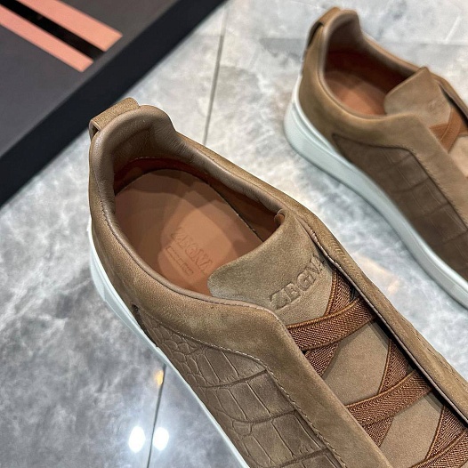 Мужские кроссовки Ermenegildo Zegna Triple Stitch Alligator - Brown   