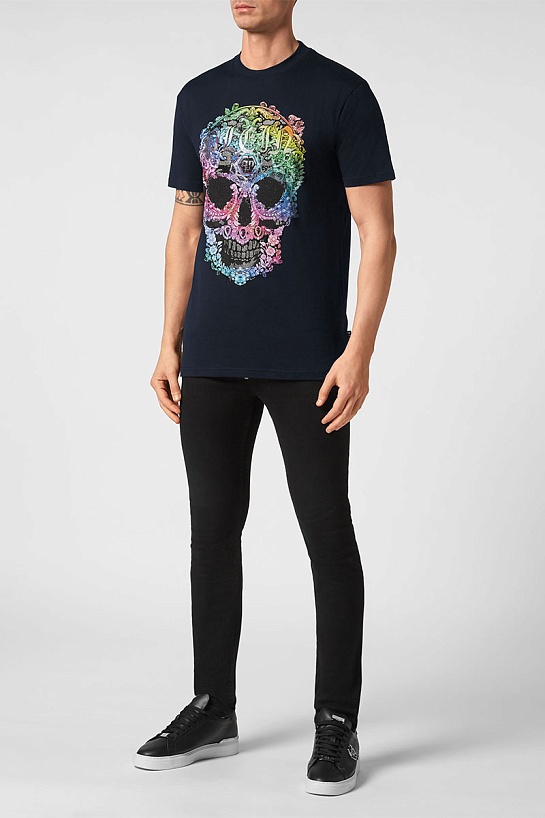 Мужская тёмно-синяя футболка Philipp Plein Skull