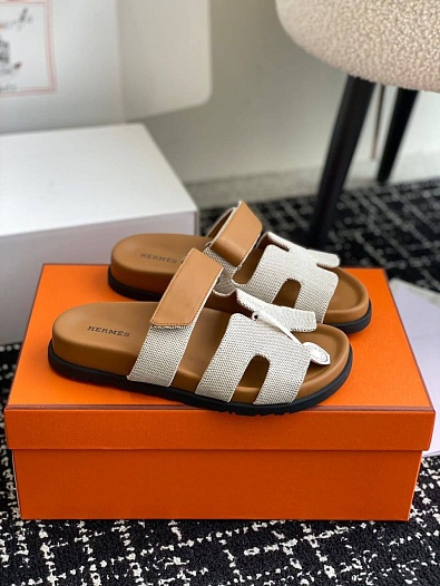 Женские сандалии Hermes Premium - Brown / White   