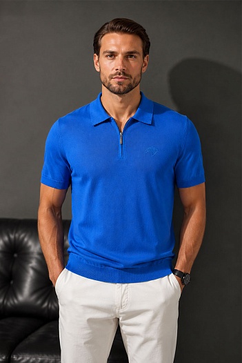 Мужское поло Stefano Ricci Eagle zip-neck - Blue   