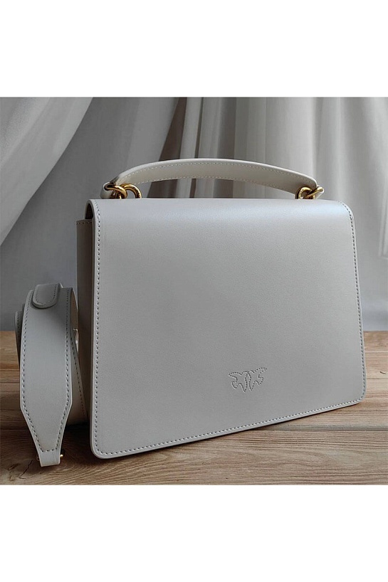 Кожаная сумка Love 25x18 см - White / Gold