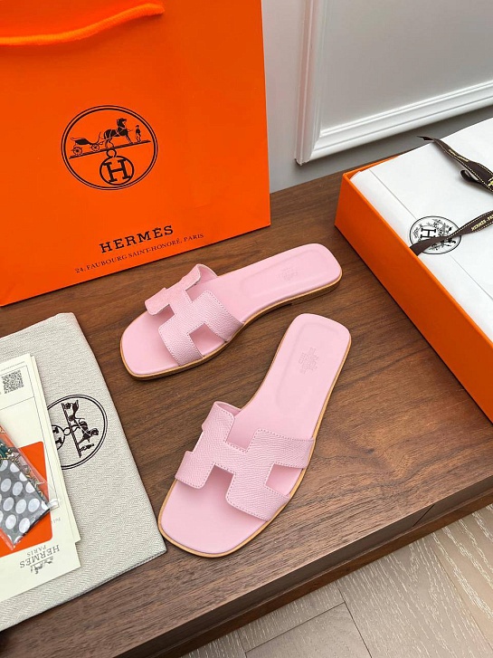 Женские кожаные шлёпанцы Hermes premium