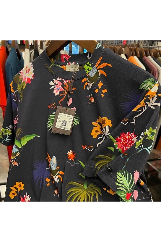 Тёмно-синяя футболка Etro floral-print