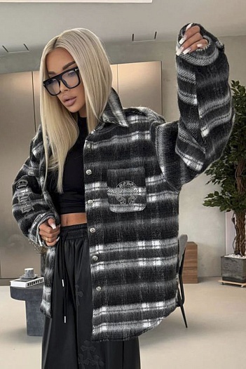 Женская утеплённая рубашка в клетку Chrome Hearts Premium   