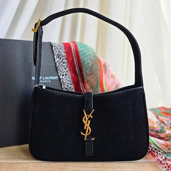 Женская чёрная замшевая сумка Yves Saint Laurent 25x13 см