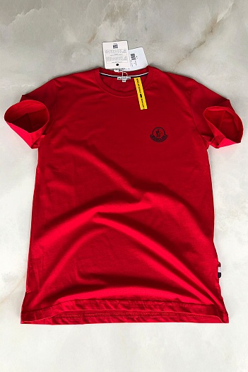 Мужская брендовая футболка Moncler Rubber Logo - Red   