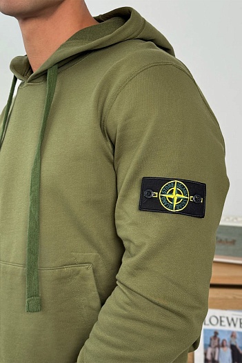 Мужское худи зелёного цвета Stone Island Compass-patch   