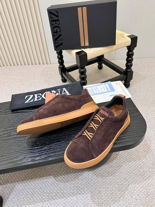 Замшевые кроссовки Ermenegildo Zegna Triple Stitch - Brown