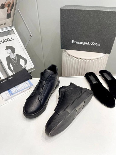 Кроссовки с мехом Ermenegildo Zegna Triple Stitch - Black   