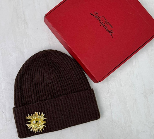 Женская шапка со съемной брошью Schiaparelli Premium - Coffee   